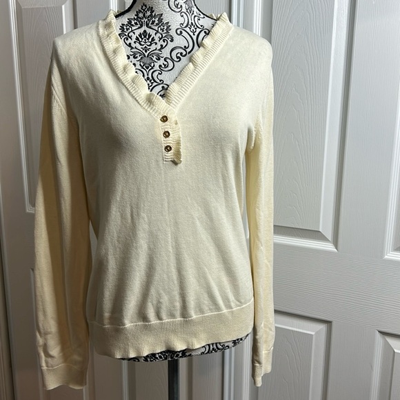 Lauren Ralph Lauren Off White Cream L Ruffle Neck - Picture 1 of 5